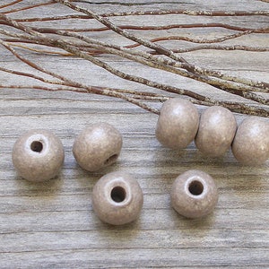 Perles céramique 12 mm beige gris ou marron artisanales grand trou image 2