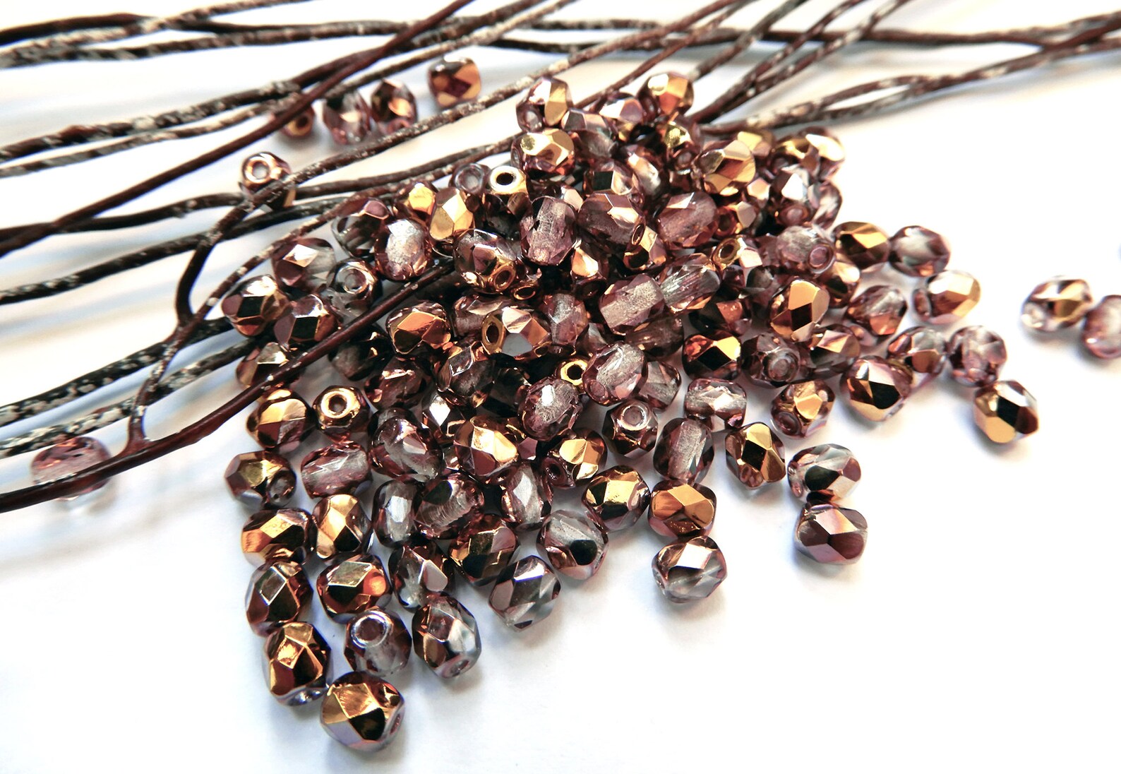 Lot De 100 Perles Facettées Bohème Preciosa - 3mm, Couleur Topaze AB, Fabriqué En France