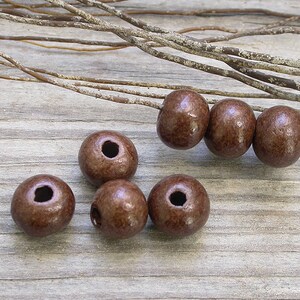 Perles céramique 12 mm beige gris ou marron artisanales grand trou image 3