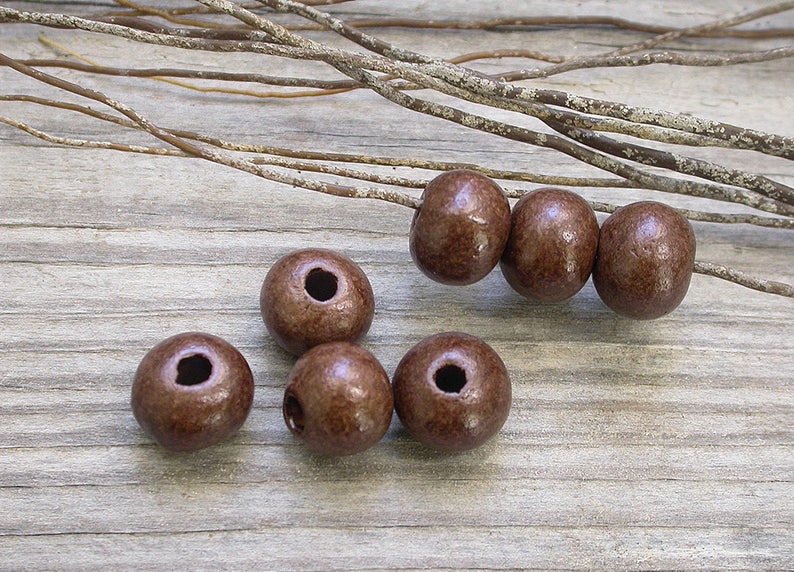 Perles céramique 12 mm beige gris ou marron artisanales grand trou image 3