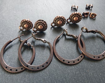 Ethnic copper findings, hoop earrings or ear studs