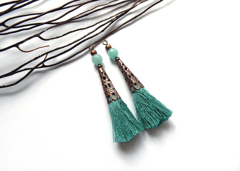 2 tassels beads Amazonite silver Cap 58 mm