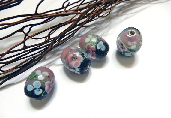 6 perles Fleurs 15mm Bleu Clair verre lampwork DIY Création Bijoux Loisir