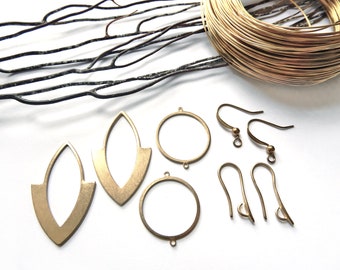 Kit fabrication boucles d'oreilles avec pendentifs laiton brut création bijoux