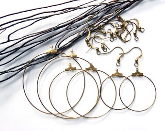 Kit fabrication boucles d'oreilles créoles 30/40 ou 50 mm en laiton brut doré