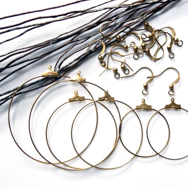 Kit fabrication boucles d'oreilles créoles 30/40 ou 50 mm en laiton brut doré