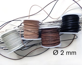 Leather cord 2 mm natural white beige brown black genuine leather made in Italy