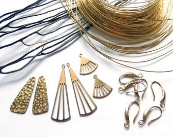 Kit fabrication boucles d'oreilles pendentif laiton brut pour création bijoux