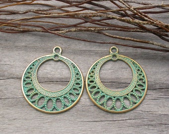 2 Gold connectors 32mm verdigris patina