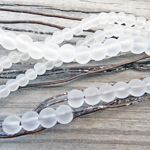Beads 4 or 6 mm transparent white matte glass round beads