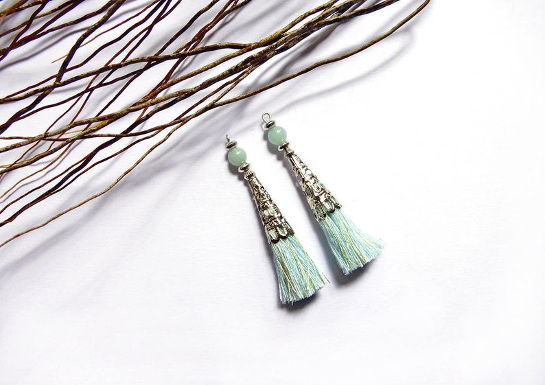2 tassels beads Amazonite silver Cap 58 mm