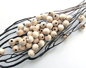 Perles 10 mm en bois d'érable brut naturel trou 3 mm par 12/30 ou 50
