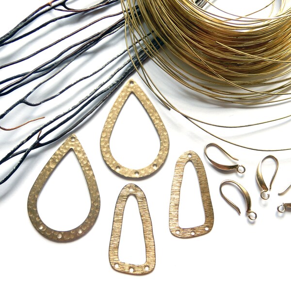 Kit fabrication boucles d'oreilles pendentif laiton brut brossé ou martelé création bijoux originaux