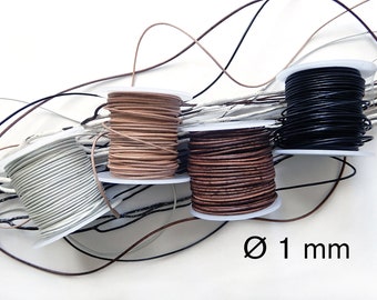 Fine leather cord 1 mm natural white beige brown black genuine leather made in Italy