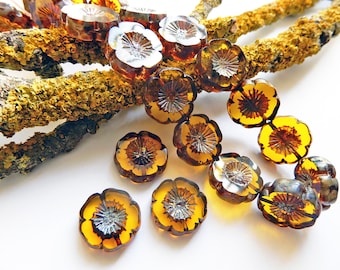 Perles fleur hawaïenne 14 ou 16 mm verre de Bohême jaune perles Haut de gamme