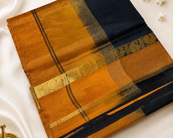 Kanchi plain pure silk cotton saree with contrast blouse