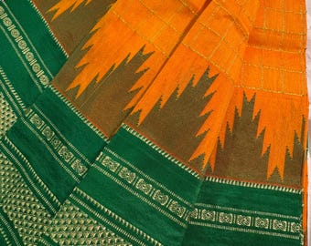 Ilkal Saree With Temple Border (Butta Saree) - original handloom sarees