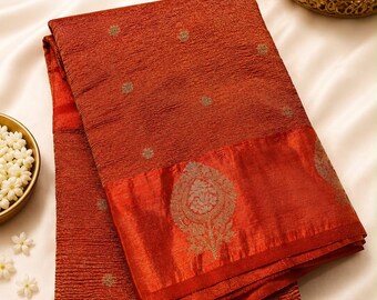 Banarasi premium katan tissue crushed soft silk saree