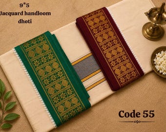 Handgeweven jacquard Dhoti - trouwcollectie, festivalkleding katoen-zijde panche