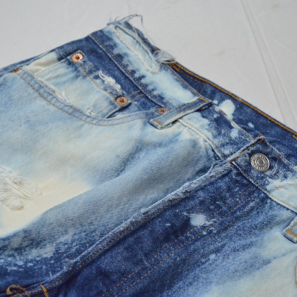 Vintage 1980s Levi's 36 (Fits 34) Customized Bleached Destroyed 501XX Made in USA Button Fly Jorts Jean Shorts