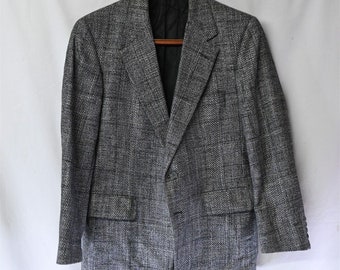 Vtg 90s 38S Gray Woven Tweed 2 Btn Blazer Suit Jacket Sport Coat