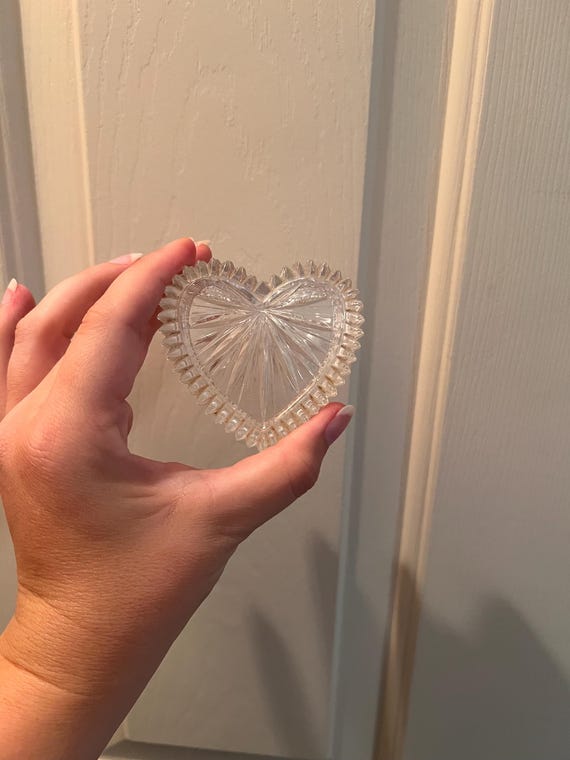 Vintage Clear Heart Crystal Trinket Box