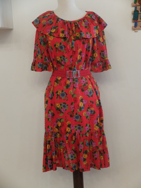 vintage red floral dress
