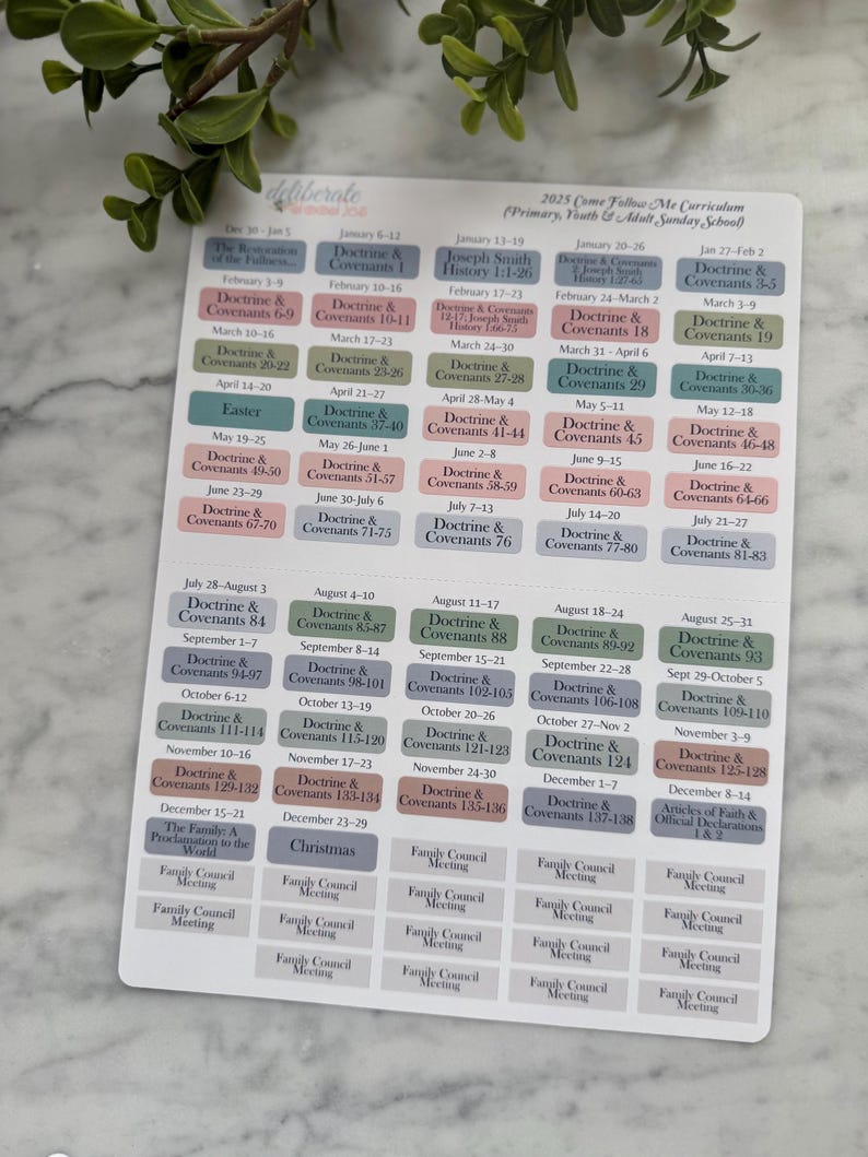 2025 Come Follow Me Doctrine and Covenants Small Block Planner Stickers