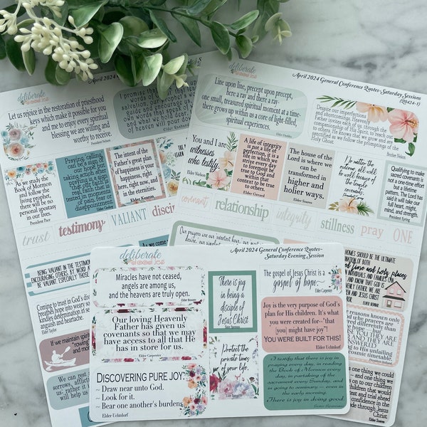 April 2024 LDS General Conference Quote Planner Stickers — Made to fit the Deliberate Doodles Planner and Spiritual Moments Journal