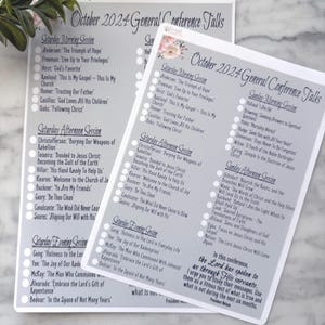 October 2024 General Conference Talk Tracker -- Made to fit the Deliberate Doodles Planner and Spiritual Moments Journal