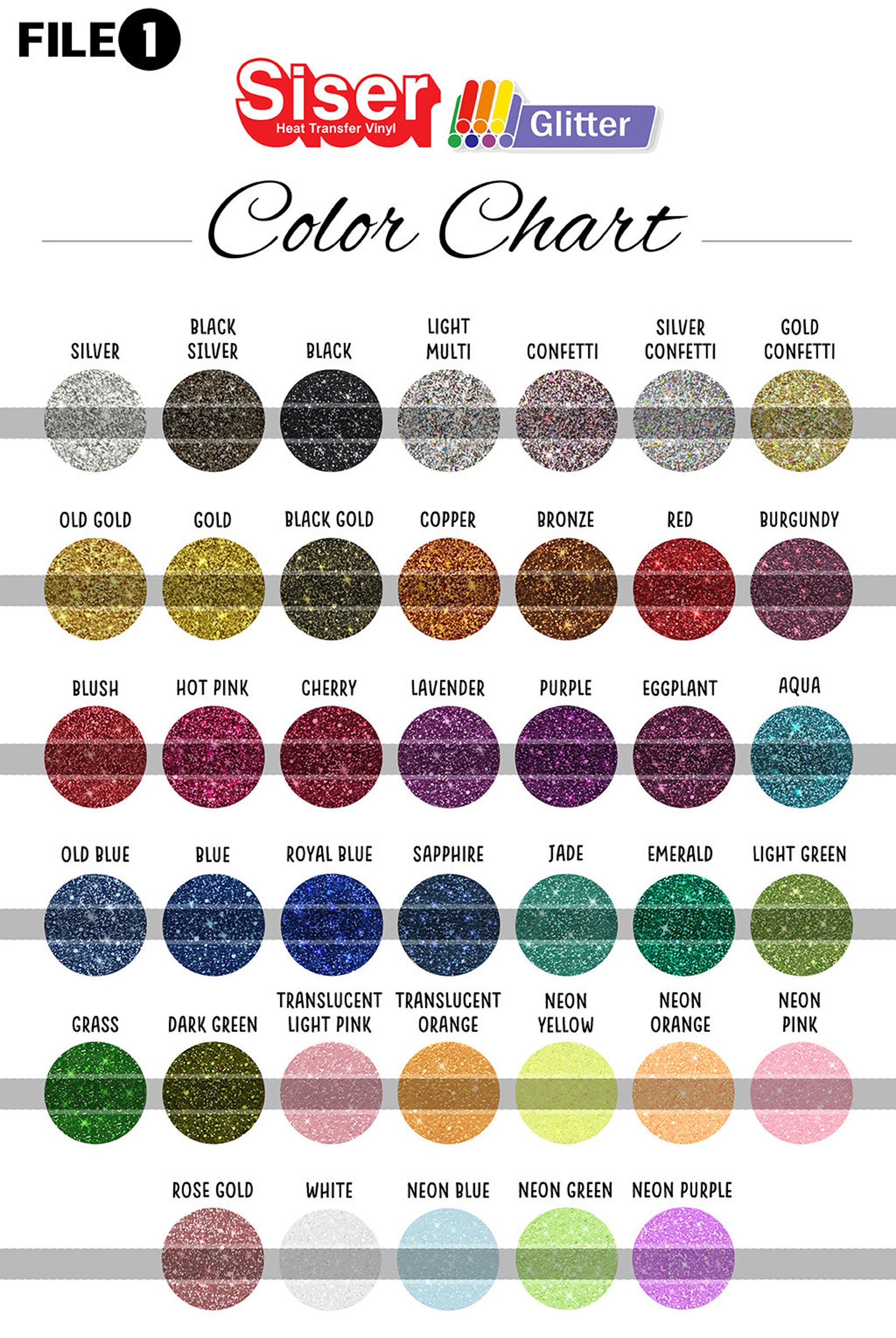 NEW Siser HTV Glitter Color Chart Customizable Digital Etsy