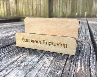 Wooden desktop business card holder. Perfect gift for a new business owner!