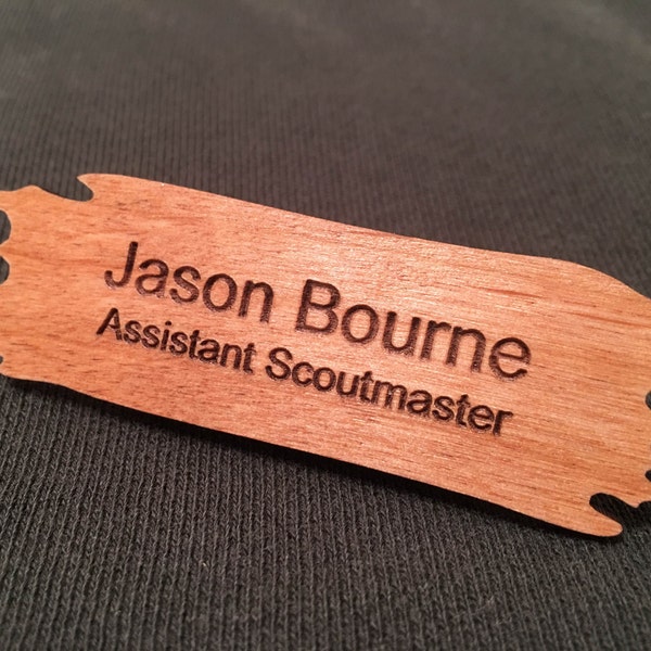 Alder wood name badge, can personalize with logo for extra fee. Wooden driftwood shape name tag. Tags badges