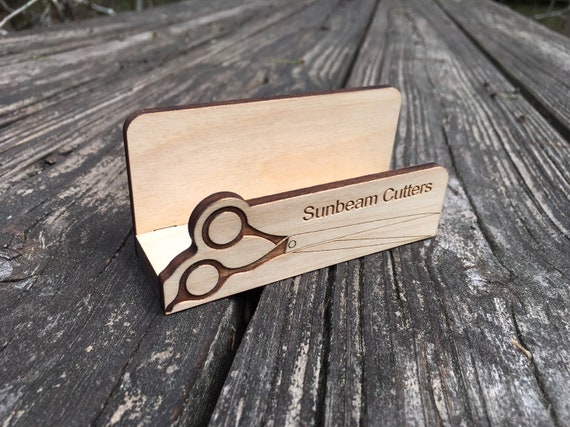 Barber Stylist Wooden Business Card Holder W Scissors Etsy