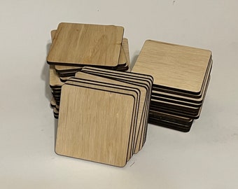 40 Wooden coaster blanks for laser engraving, scrabble, steam, painting, crafting and more. Unfinished plywood is 5mm thick, just under 1/4"