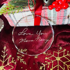 Engraved Handwriting Ornament, glass ornament, Handwriting gift, handwriting keepsake, keepsake ornament, memorial keepsake, memorial image 1