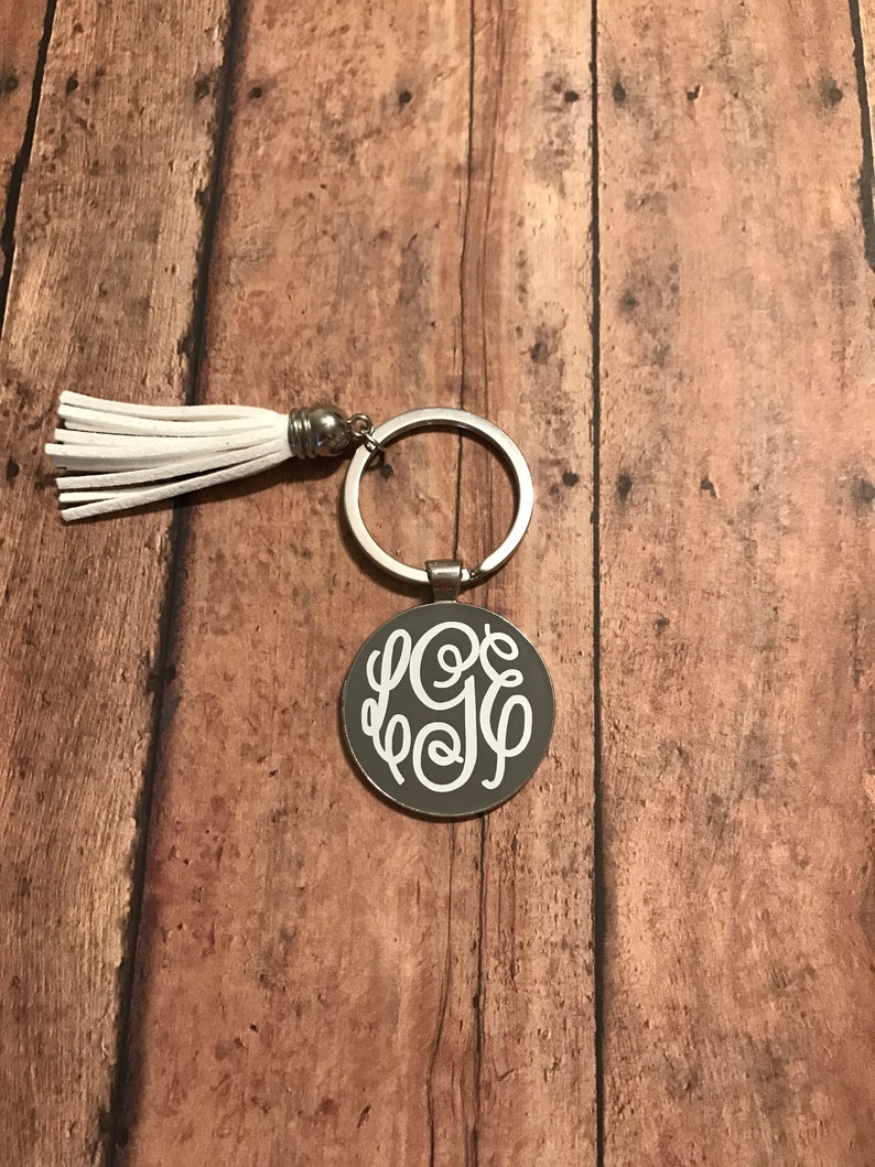 Initial Keychain Monogram Keychain Personalized Gift Tassel Etsy