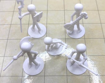 5-Set 1 Inch Diameter 3D Printed Stick Figures with Interchangeable Weapons for Table top RPGs | Printaminis