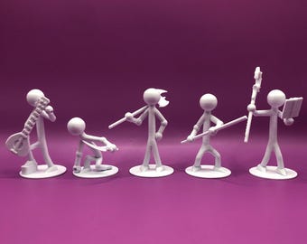 3D Printed Stick Figure Set: Interchangeable Weapons, Tabletop RPG Miniatures
