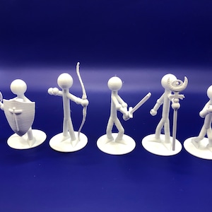 Stick Figurines with Equipable/Interchangable Weapons for Tabletop Role  Playing Game Characters 3D Printed Stick Figures Set