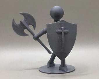 3D Printed Stick Figure: Axe and Shield RPG Character