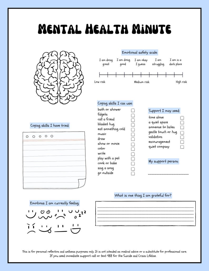 Mental Health Minute - Printable Daily Check In - Etsy