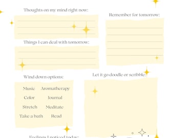 Bedtime Brain Dump Worksheet | Nightly Reflection Journal Page