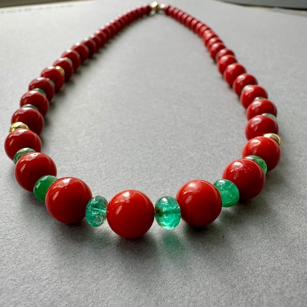 Fine Coral and Emerald Necklace