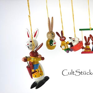 Conejitos de Pascua vintage de madera nostálgicos, decoración de Pascua tradicional, decoración de mesa, 7 piezas