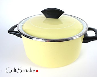 Pentola MES vintage anni '50 smaltata giallo pastello metà secolo decorazione della cucina soggiorno interno Made in Germany