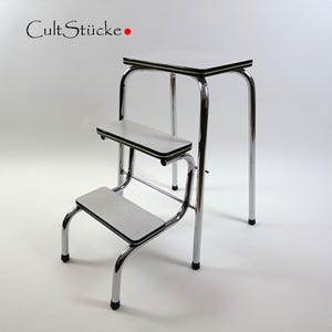 Vintage stylish stepladder stool step folding step Resopal chrome-plated steel tube wood Mid Century living interior Made in Germany