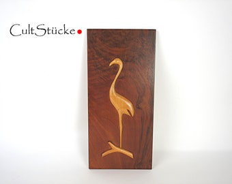 Vintage 60s Flamingo Wall Decoration Picture Wooden Picture Wood Sculpture Relief Carving Art Mid Century Living Interior Made in Germany