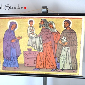 Vintage 60s Schulwandkarte Religiöses Motiv Lehrkarte Lehrtafel Wandkarte Rollkarte dekoratives Wohninterieur  (A)