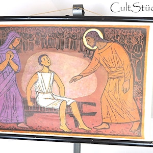 Grafico da parete vintage anni '60 per la scuola, motivo religioso, grafico didattico, grafico a rotolo, decorativo per interni viventi (B)